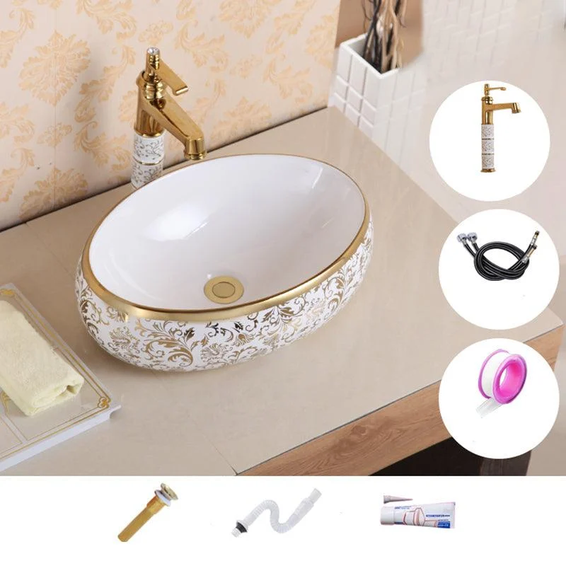 Traditional Vessel Sink Oval Porcelain with Pop-Up Drain Vessel Lavatory Sink -Bathlova