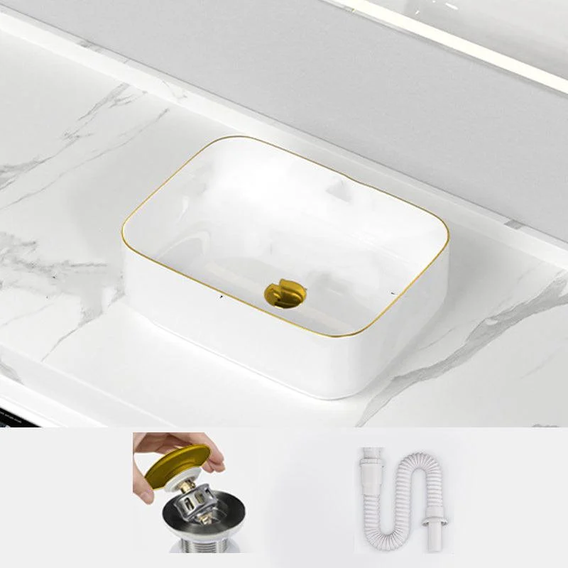 Traditional Vessel Sink Rectangular Porcelain with Overflow And Drain Assembly Wash Stand -Bathlova