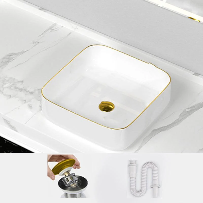 Traditional Vessel Sink Rectangular Porcelain with Overflow And Drain Assembly Wash Stand -Bathlova