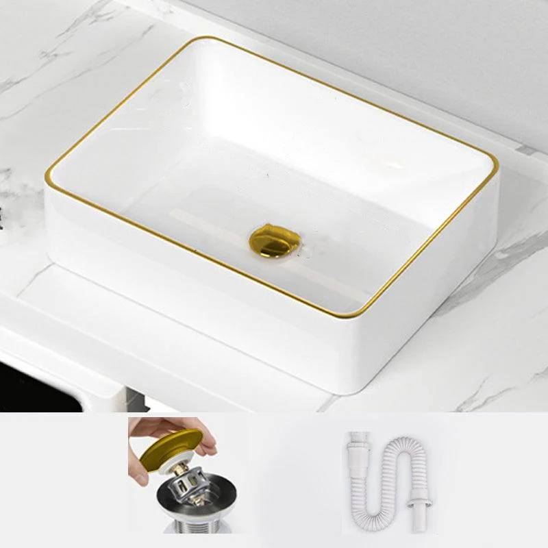 Traditional Vessel Sink Rectangular Porcelain with Overflow And Drain Assembly Wash Stand -Bathlova