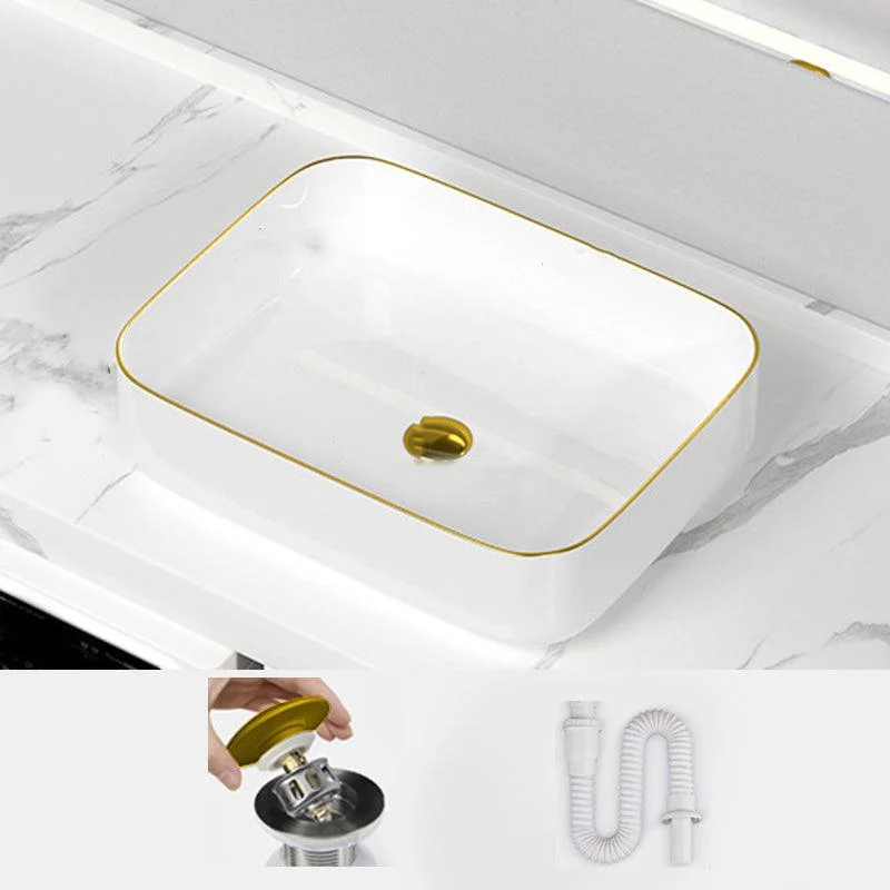 Traditional Vessel Sink Rectangular Porcelain with Overflow And Drain Assembly Wash Stand -Bathlova