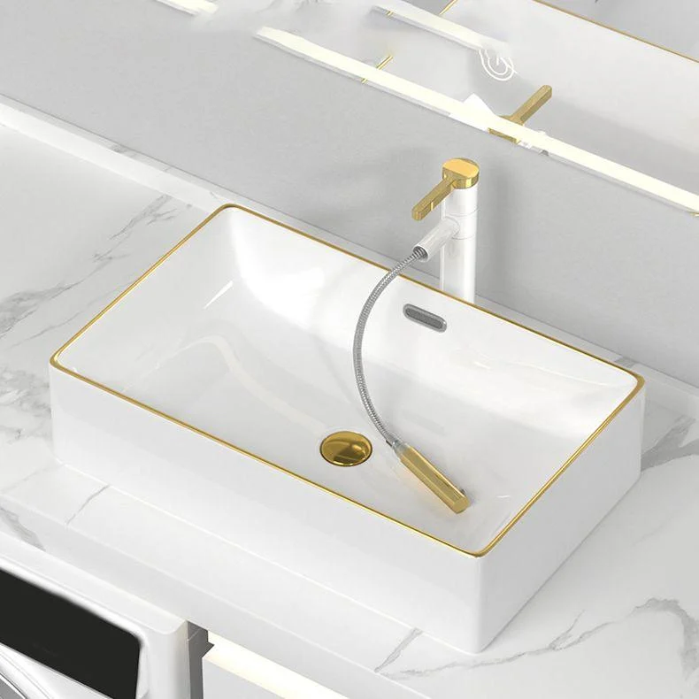 Traditional Vessel Sink Rectangular Porcelain with Overflow And Drain Assembly Wash Stand -Bathlova