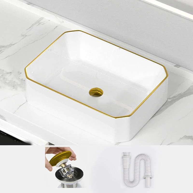 Traditional Vessel Sink Rectangular Porcelain with Overflow And Drain Assembly Wash Stand -Bathlova