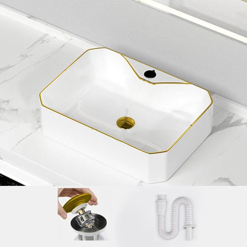 Traditional Vessel Sink Rectangular Porcelain with Overflow And Drain Assembly Wash Stand -Bathlova