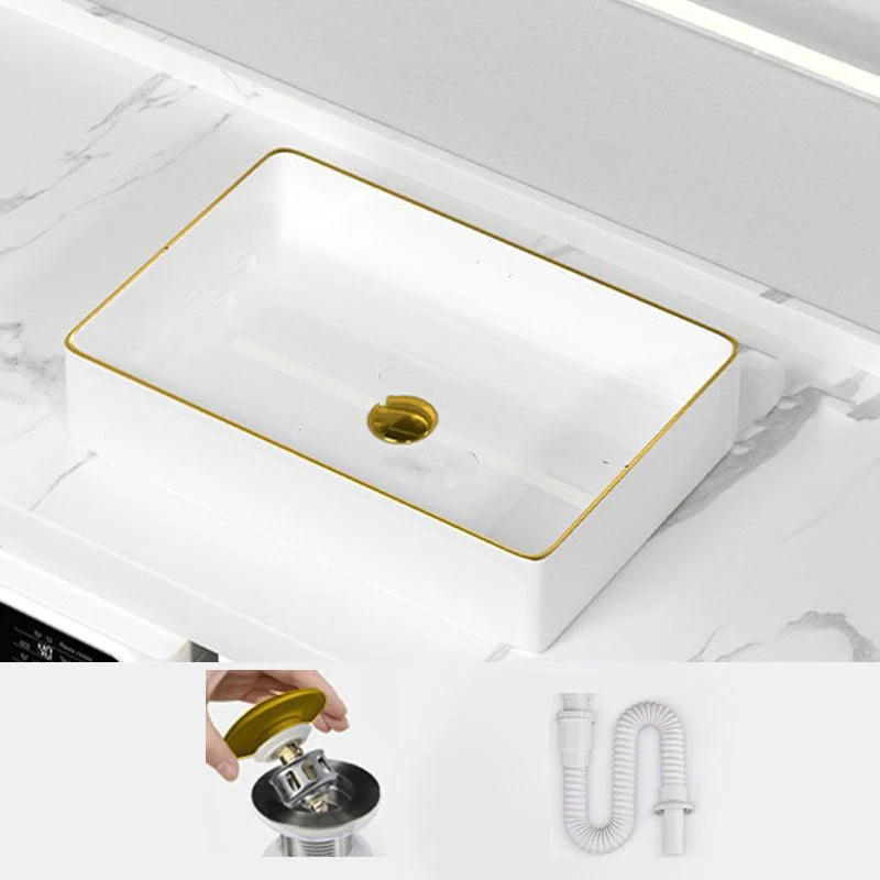 Traditional Vessel Sink Rectangular Porcelain with Overflow And Drain Assembly Wash Stand -Bathlova