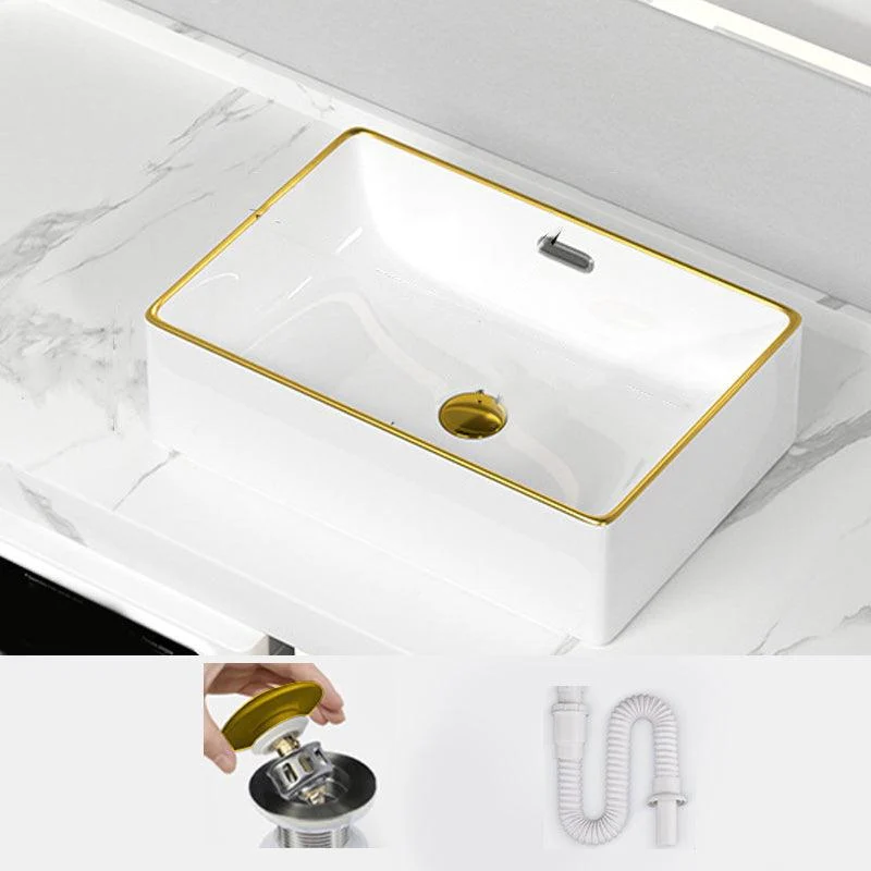 Traditional Vessel Sink Rectangular Porcelain with Overflow And Drain Assembly Wash Stand -Bathlova