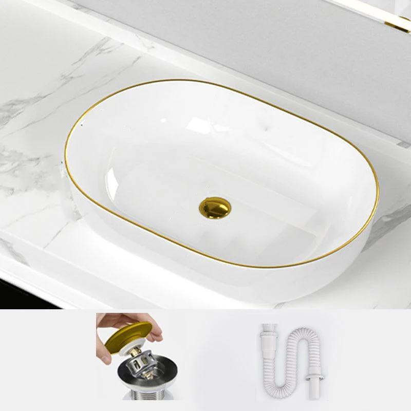 Traditional Vessel Sink Rectangular Porcelain with Overflow And Drain Assembly Wash Stand -Bathlova