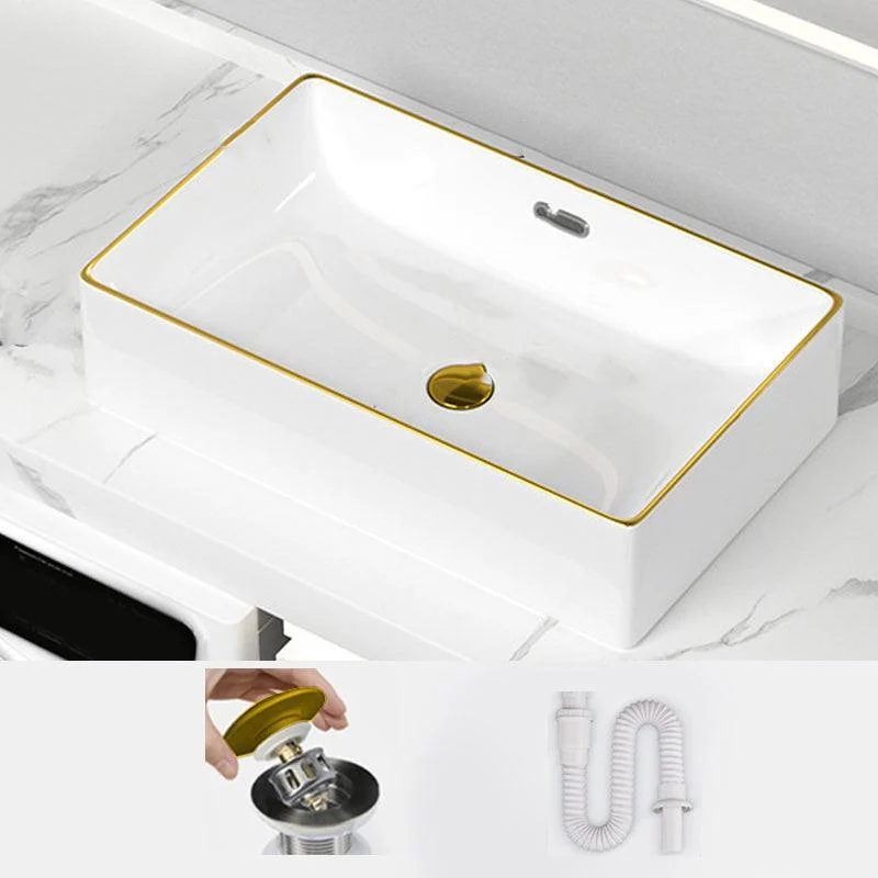 Traditional Vessel Sink Rectangular Porcelain with Overflow And Drain Assembly Wash Stand -Bathlova