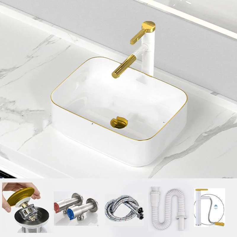 Traditional Vessel Sink Rectangular Porcelain with Overflow And Drain Assembly Wash Stand -Bathlova