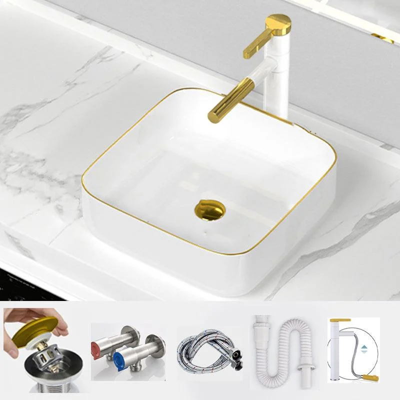 Traditional Vessel Sink Rectangular Porcelain with Overflow And Drain Assembly Wash Stand -Bathlova