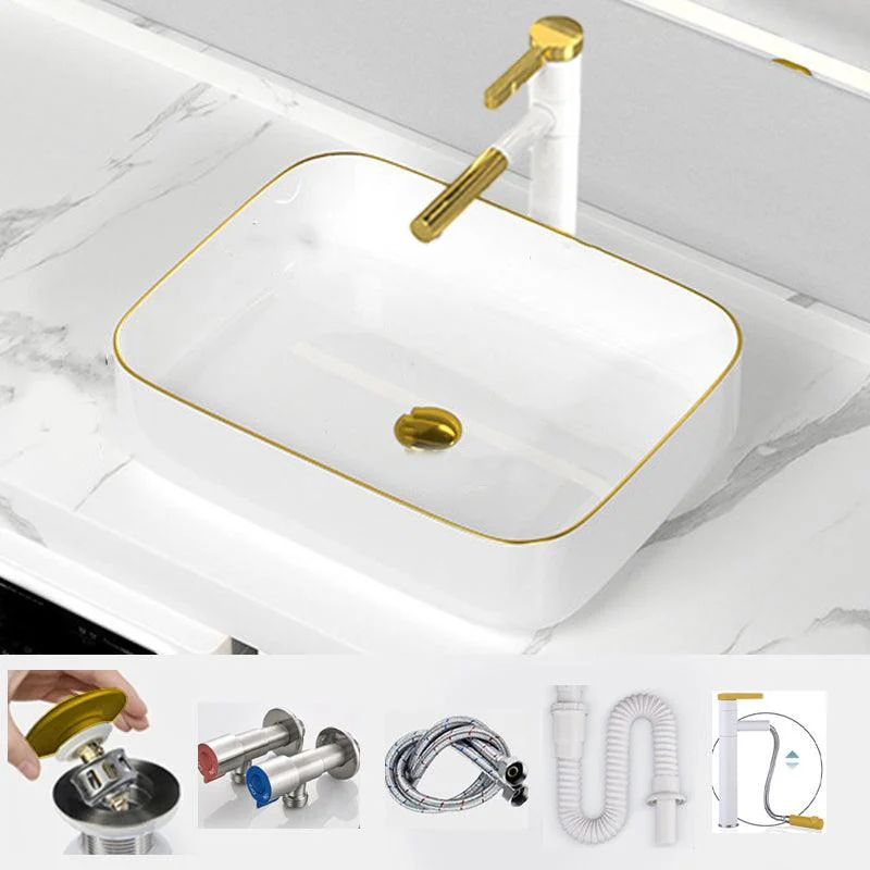 Traditional Vessel Sink Rectangular Porcelain with Overflow And Drain Assembly Wash Stand -Bathlova