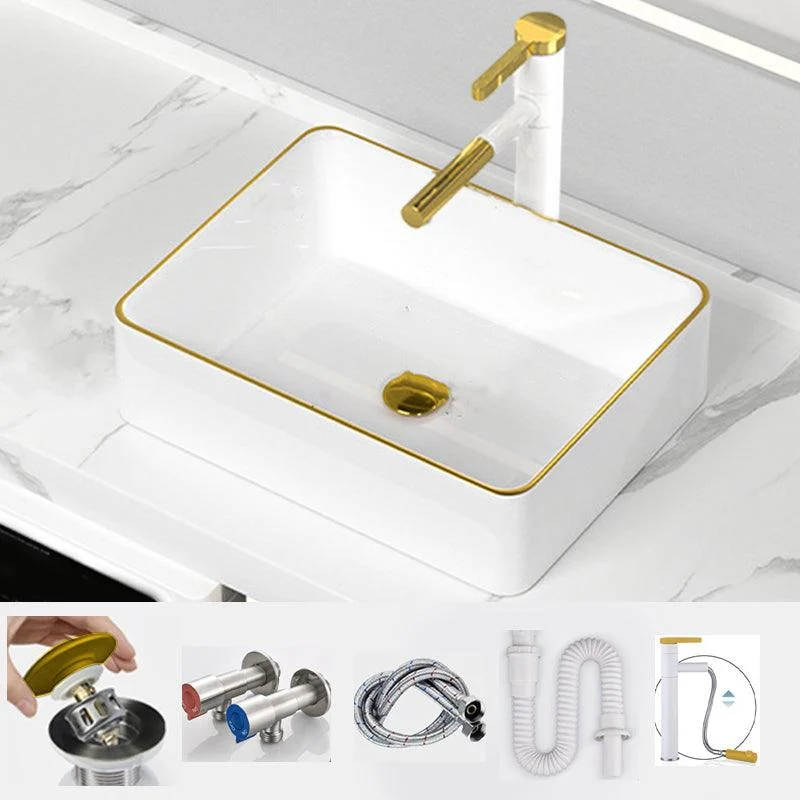 Traditional Vessel Sink Rectangular Porcelain with Overflow And Drain Assembly Wash Stand -Bathlova