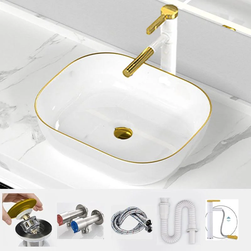 Traditional Vessel Sink Rectangular Porcelain with Overflow And Drain Assembly Wash Stand -Bathlova