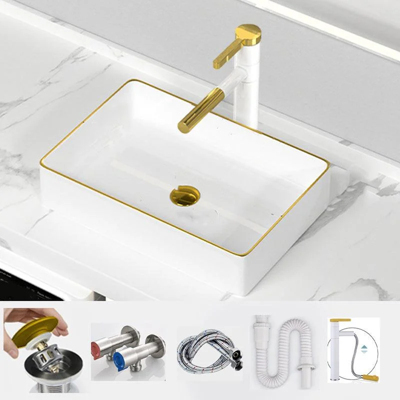 Traditional Vessel Sink Rectangular Porcelain with Overflow And Drain Assembly Wash Stand -Bathlova