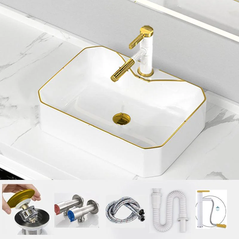 Traditional Vessel Sink Rectangular Porcelain with Overflow And Drain Assembly Wash Stand -Bathlova