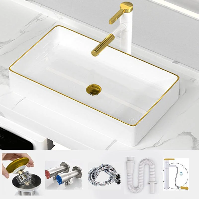 Traditional Vessel Sink Rectangular Porcelain with Overflow And Drain Assembly Wash Stand -Bathlova