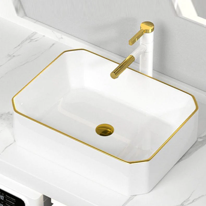 Traditional Vessel Sink Rectangular Porcelain with Overflow And Drain Assembly Wash Stand -Bathlova