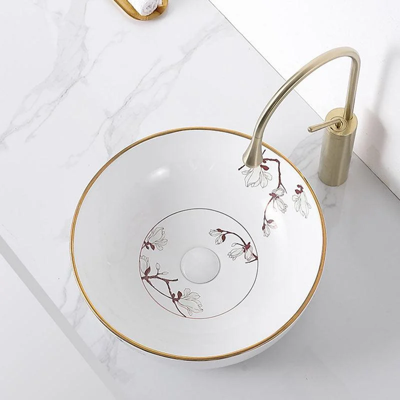 Traditional Vessel Sink Round Porcelain with Tap Vessel Bathroom Sink -Bathlova