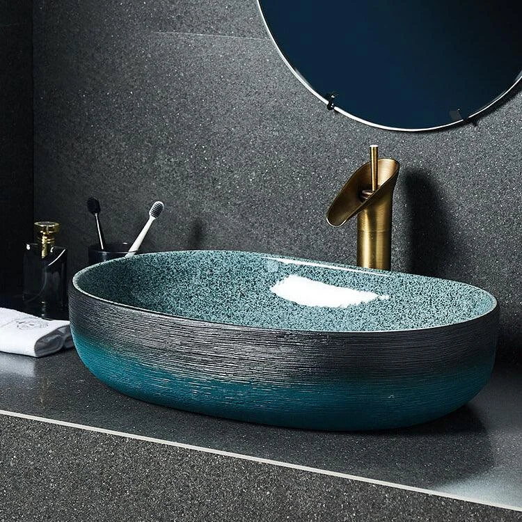 Traditional Vessel Sink Vitreous China Oval with Pop-Up Drain Bathroom Sink -Bathlova