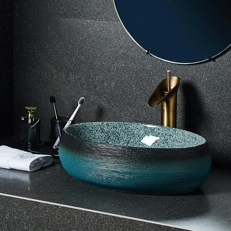 Traditional Vessel Sink Vitreous China Oval with Pop-Up Drain Bathroom Sink -Bathlova