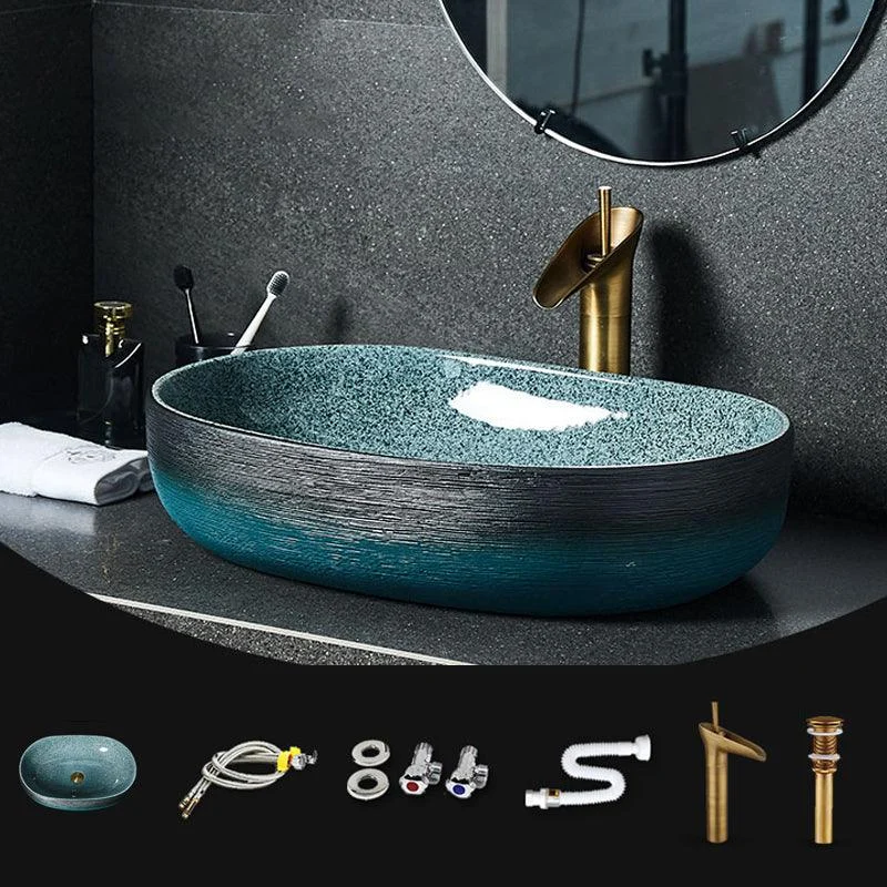 Traditional Vessel Sink Vitreous China Oval with Pop-Up Drain Bathroom Sink -Bathlova