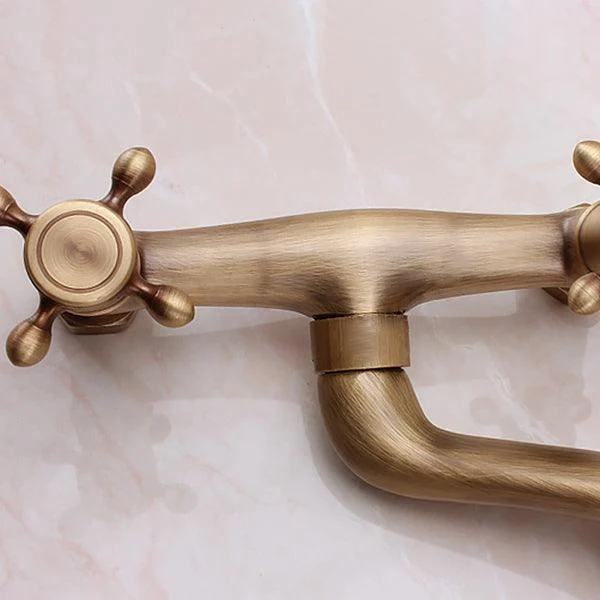 Traditional Wall Mounted Metal Tub Filler Double Handles Waterfall Tub Tap Trim -Bathlova