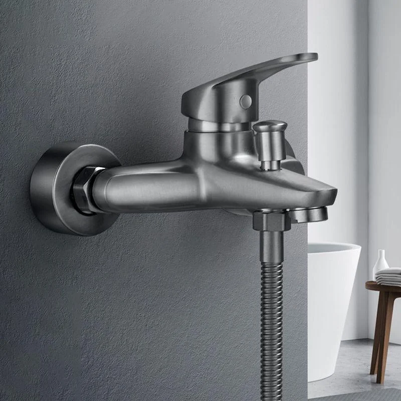 Tub Filler Wall Mount Handshower Single Lever Handle 2 Holes Low Arc Tub Tap with Hose -Bathlova