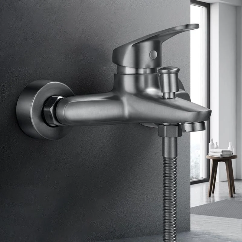 Tub Filler Wall Mount Handshower Single Lever Handle 2 Holes Low Arc Tub Tap with Hose -Bathlova