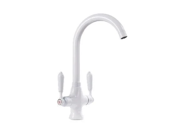 Two-handle 360 Degree Rotatable White Kitchen Tap -Bathlova