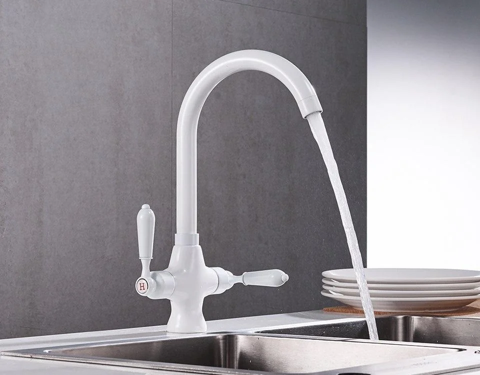 Two-handle 360 Degree Rotatable White Kitchen Tap -Bathlova