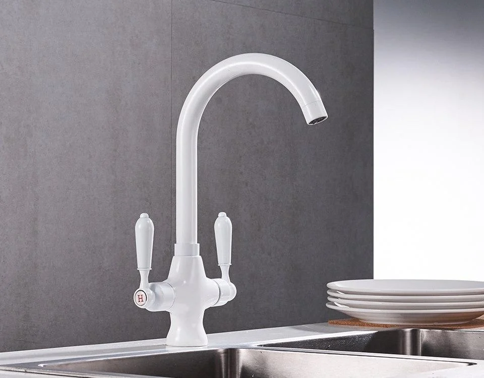 Two-handle 360 Degree Rotatable White Kitchen Tap -Bathlova