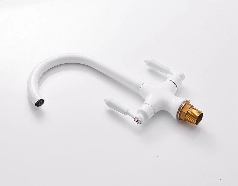 Two-handle 360 Degree Rotatable White Kitchen Tap -Bathlova