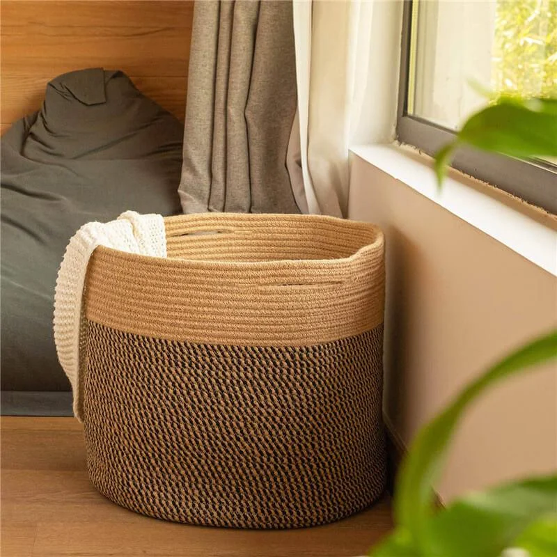 Two-toned Cotton Rope Laundry Basket -Bathlova