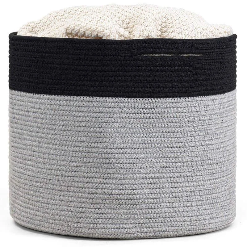 Two-toned Cotton Rope Laundry Basket -Bathlova