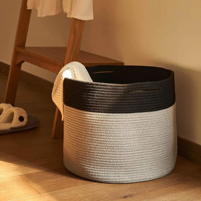 Two-toned Cotton Rope Laundry Basket -Bathlova