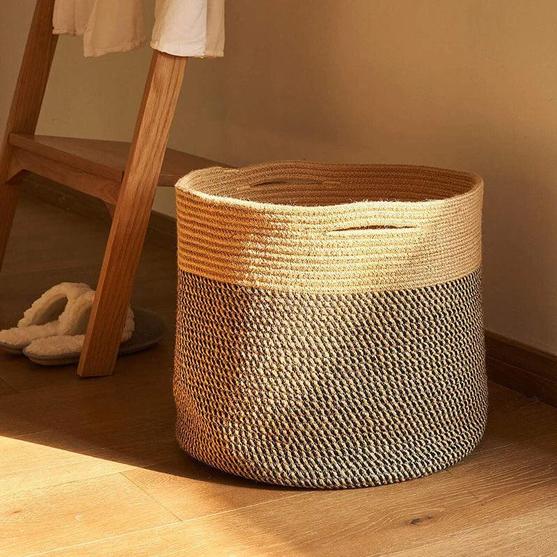 Two-toned Cotton Rope Laundry Basket -Bathlova