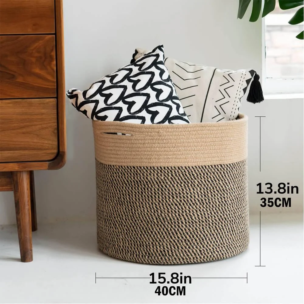 Two-toned Cotton Rope Laundry Basket -Bathlova