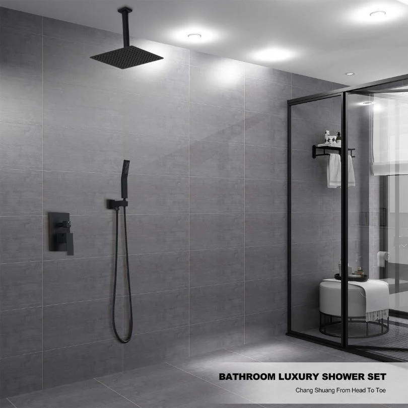 Ultra-thin Matte black 12" Square Rainfall Shower Head with Handheld -Bathlova