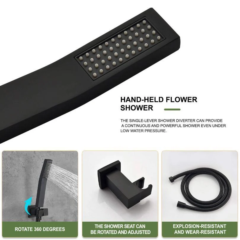 Ultra-thin Matte black 12" Square Rainfall Shower Head with Handheld -Bathlova