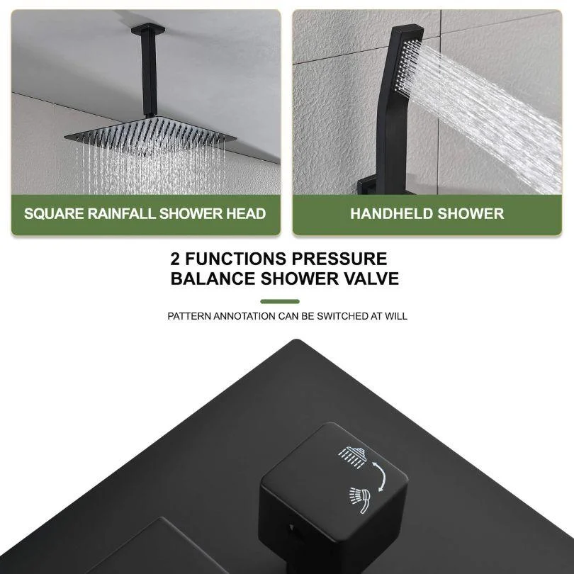 Ultra-thin Matte black 12" Square Rainfall Shower Head with Handheld -Bathlova