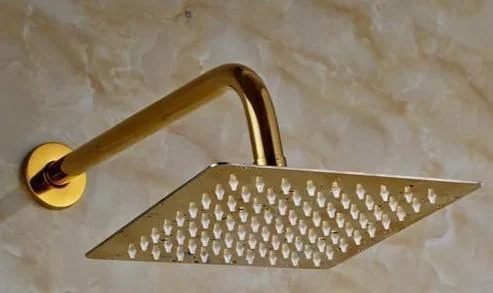 Ultrathin Stainless Steel Golden Colored Rainfall Type Shower Head with Wall Mount Shower Arm -Bathlova