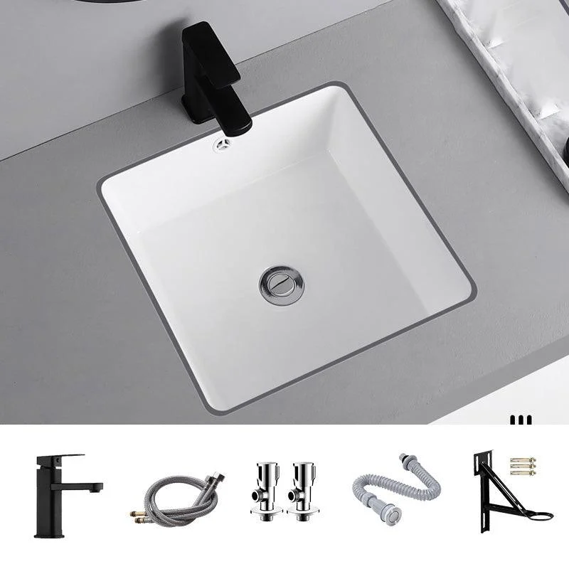 Undermount Bathroom Sink Square Overflow Drain Assemble Sink with Tap -Bathlova