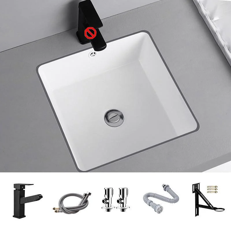 Undermount Bathroom Sink Square Overflow Drain Assemble Sink with Tap -Bathlova