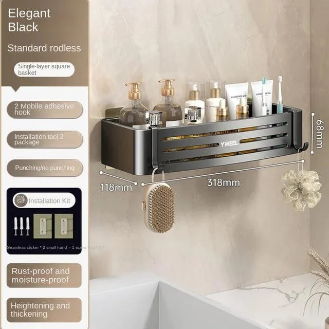 Bathroom Shelves Wall Towel Rack Mounted Shower Caddy With No Drilling -Bathlova