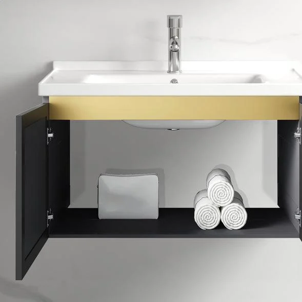 Vanity Sink Rectangular Ceramic Sink Drawer Storage Shelf Vanity Sink -Bathlova