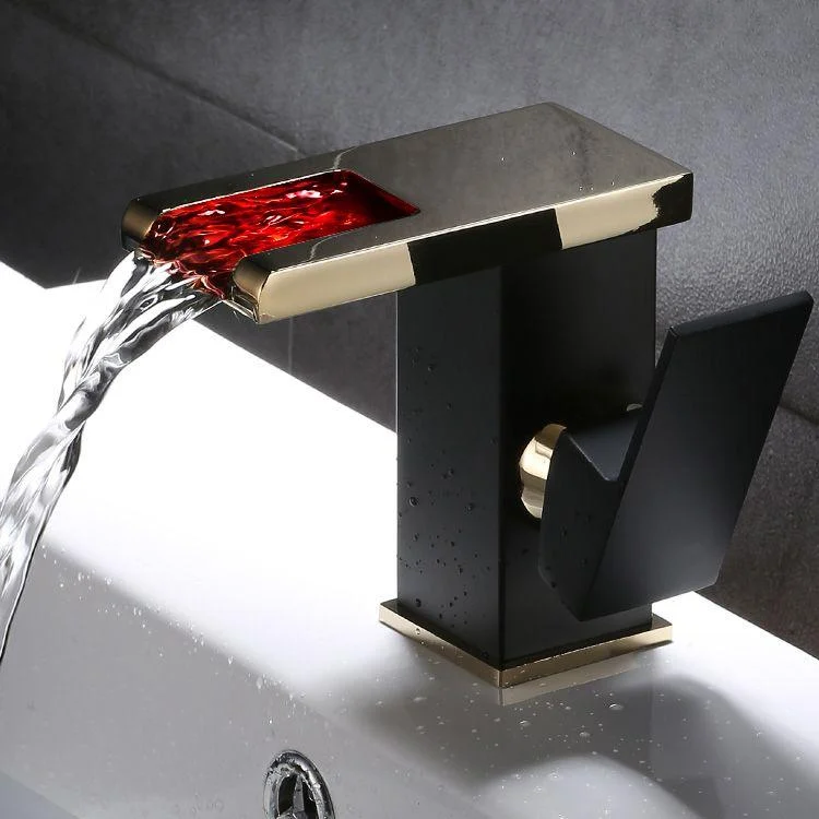 Vanity Sink Tap Waterfall Spout Single Handle Tap with LED Light -Bathlova