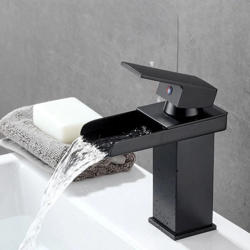 Vanity Sink Tap Waterfall Spout Single Handle Tap with LED Light -Bathlova