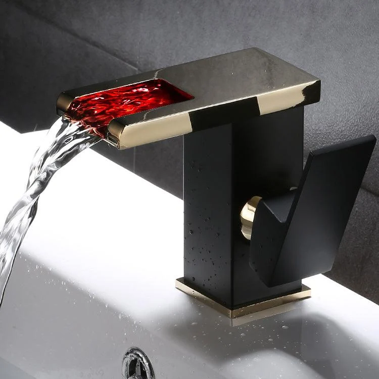 Vanity Sink Tap Waterfall Spout Single Handle Tap with LED Light -Bathlova