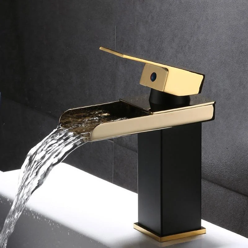 Vanity Sink Tap Waterfall Spout Single Handle Tap with LED Light -Bathlova