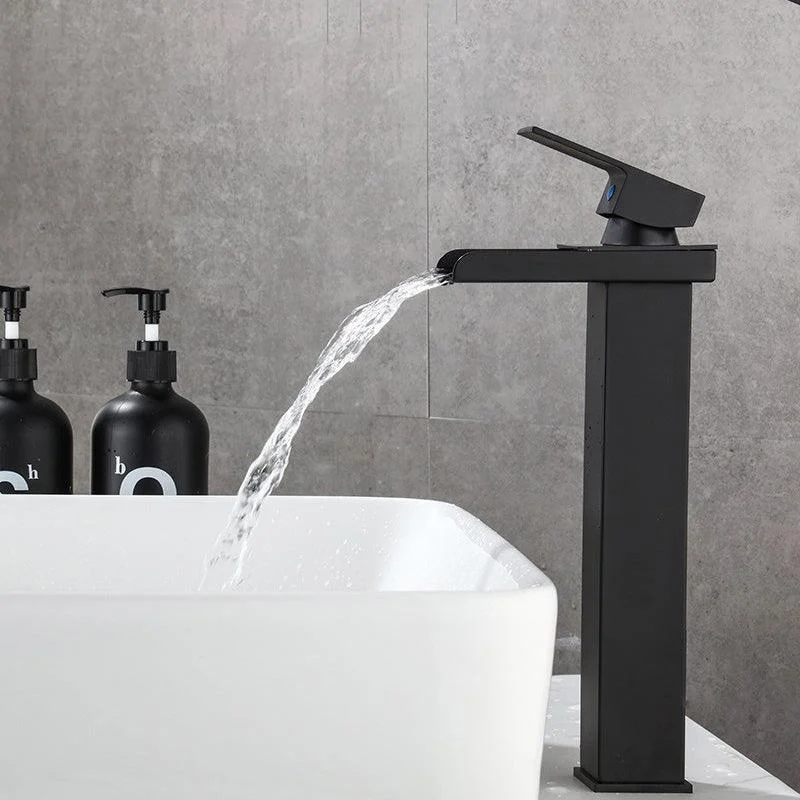 Vanity Sink Tap Waterfall Spout Single Handle Tap with LED Light -Bathlova